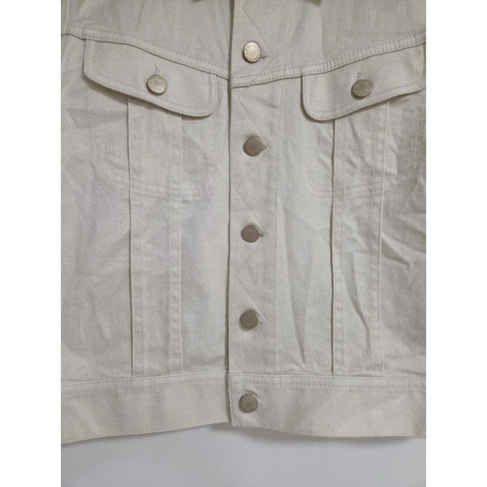 Ralph Lauren Womens Cropped Denim Jacket Cream Ivory Button Front Chic Minimal 8 - Picture 2 of 11